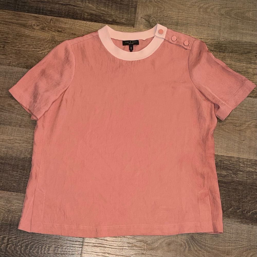 Rag & Bone Pink Button Shoulder Short Sleeve Blouse Women's Top Size Medium